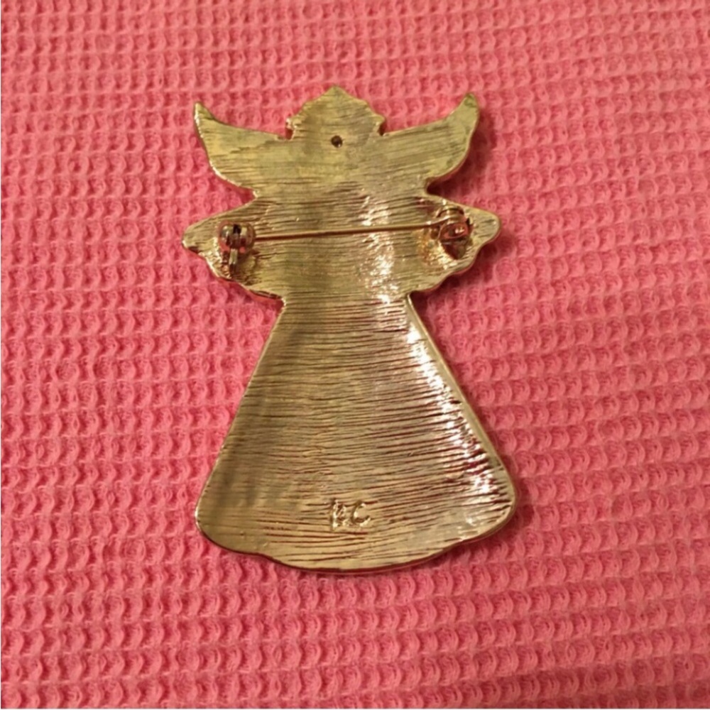 Kenneth Cole brooch angel pearlescent goldtone pin Holiday Vintage 1990s - Picture 2 of 4